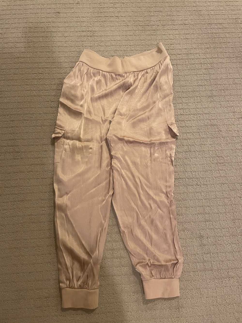 Boston Proper  Satin Cargo Joggers in Light Taupe - Picture 3 of 3